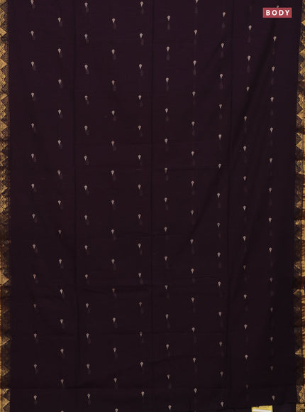 Bengal soft cotton saree deep wine with thread woven buttas and zari woven border