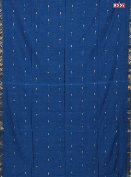 Bengal soft cotton saree cs blue with thread woven buttas and zari woven border