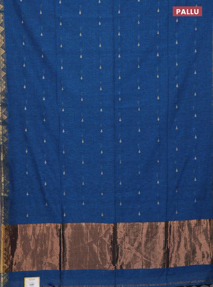 Bengal soft cotton saree cs blue with thread woven buttas and zari woven border