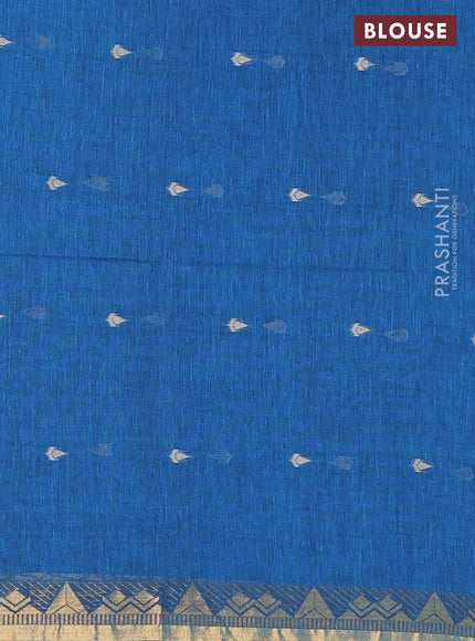 Bengal soft cotton saree cs blue with thread woven buttas and zari woven border
