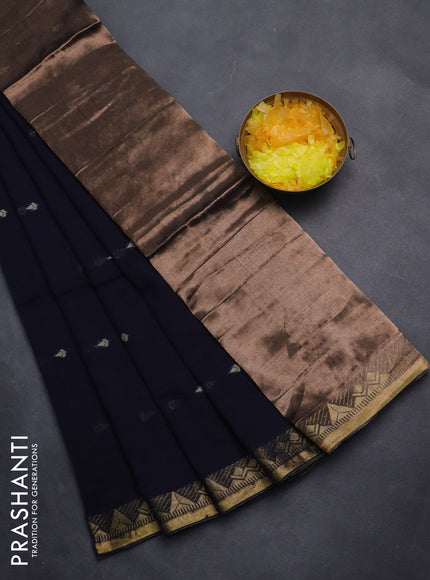 Bengal soft cotton saree navy blue with thread woven buttas and zari woven border