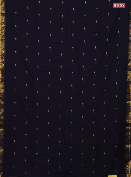 Bengal soft cotton saree navy blue with thread woven buttas and zari woven border