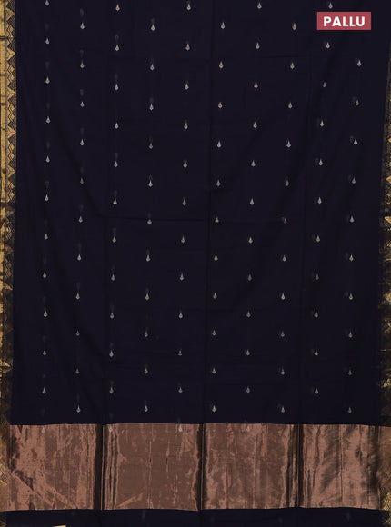 Bengal soft cotton saree navy blue with thread woven buttas and zari woven border
