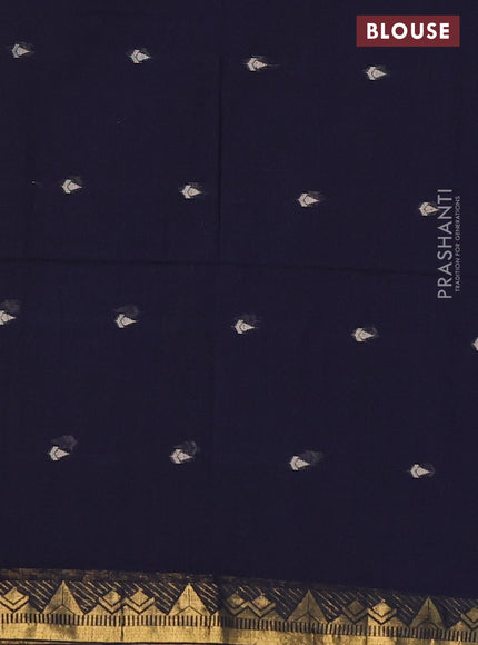 Bengal soft cotton saree navy blue with thread woven buttas and zari woven border