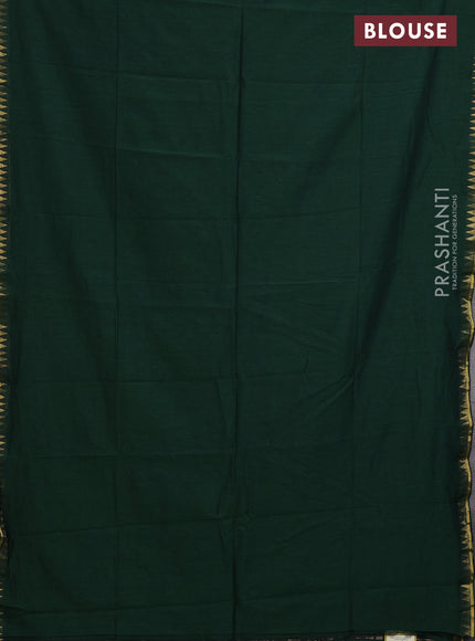 Bengal soft cotton saree green with plain body and temple design zari woven border