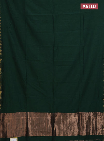 Bengal soft cotton saree green with plain body and temple design zari woven border