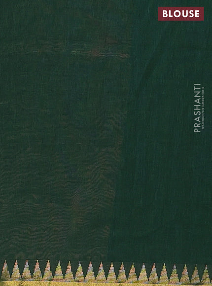 Bengal soft cotton saree green with plain body and temple design zari woven border