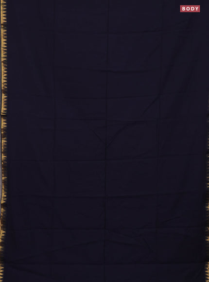 Bengal soft cotton saree navy blue with plain body and temple design zari woven border