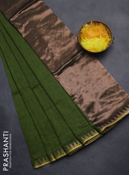 Bengal soft cotton saree light green with plain body and temple design zari woven border