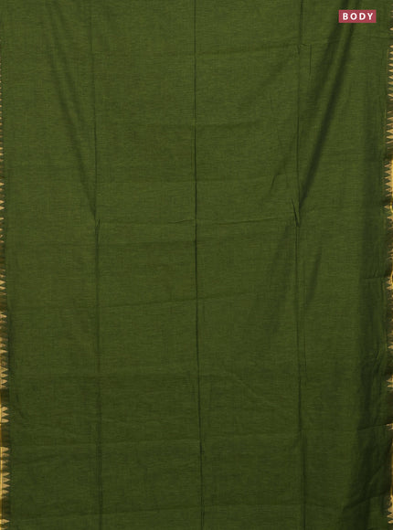 Bengal soft cotton saree light green with plain body and temple design zari woven border