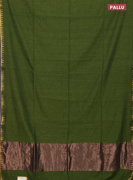 Bengal soft cotton saree light green with plain body and temple design zari woven border