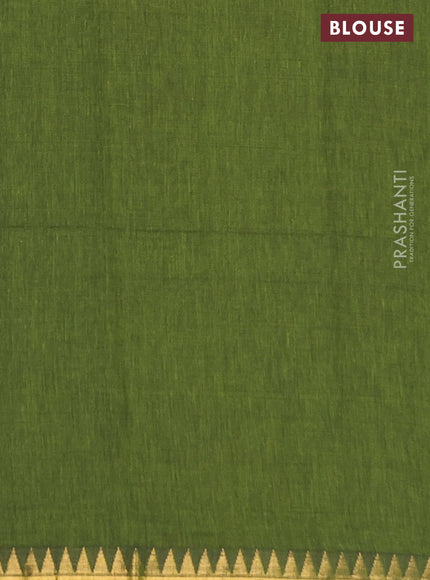 Bengal soft cotton saree light green with plain body and temple design zari woven border