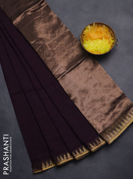 Bengal soft cotton saree wine shade with plain body and temple design zari woven border