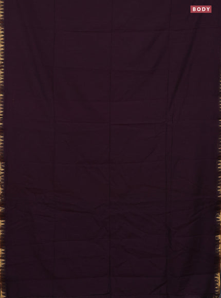 Bengal soft cotton saree wine shade with plain body and temple design zari woven border