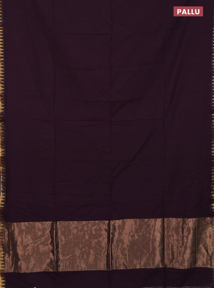 Bengal soft cotton saree wine shade with plain body and temple design zari woven border