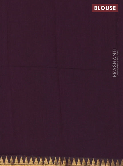 Bengal soft cotton saree wine shade with plain body and temple design zari woven border