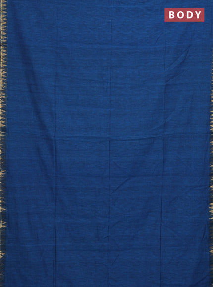 Bengal soft cotton saree cs blue with plain body and temple design zari woven border