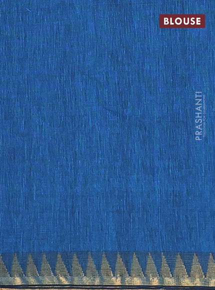 Bengal soft cotton saree cs blue with plain body and temple design zari woven border
