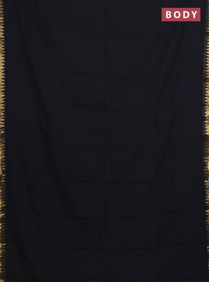 Bengal soft cotton saree black with plain body and temple design zari woven border