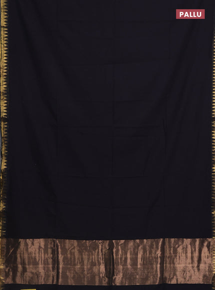 Bengal soft cotton saree black with plain body and temple design zari woven border