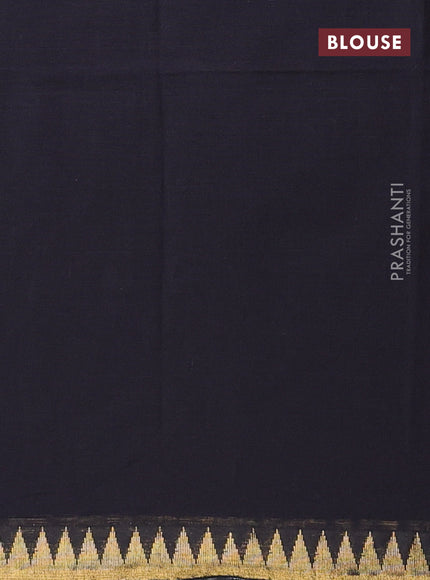 Bengal soft cotton saree black with plain body and temple design zari woven border