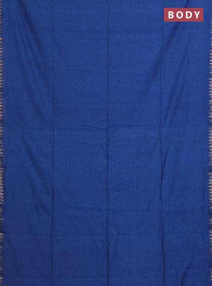 Bengal soft cotton saree cs blue with plain body and temple design zari woven border