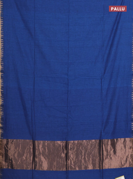 Bengal soft cotton saree cs blue with plain body and temple design zari woven border