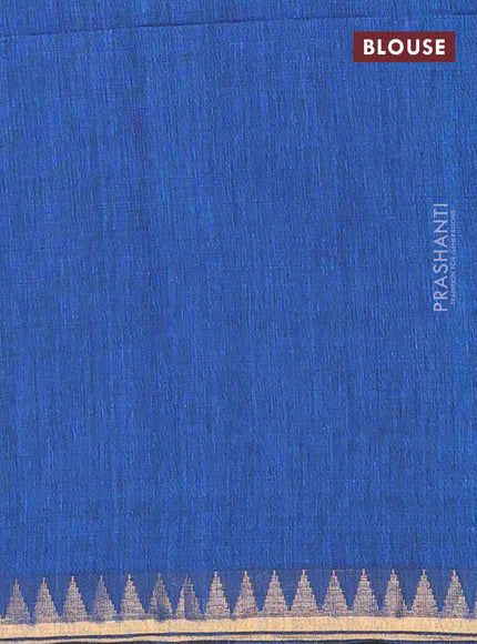 Bengal soft cotton saree cs blue with plain body and temple design zari woven border