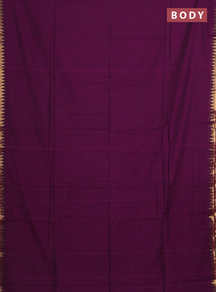 Bengal soft cotton saree purple with plain body and temple design zari woven border