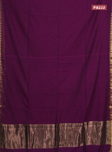 Bengal soft cotton saree purple with plain body and temple design zari woven border