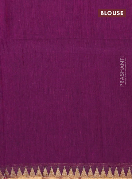 Bengal soft cotton saree purple with plain body and temple design zari woven border