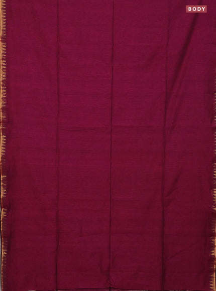 Bengal soft cotton saree magenta pink with plain body and temple design zari woven border