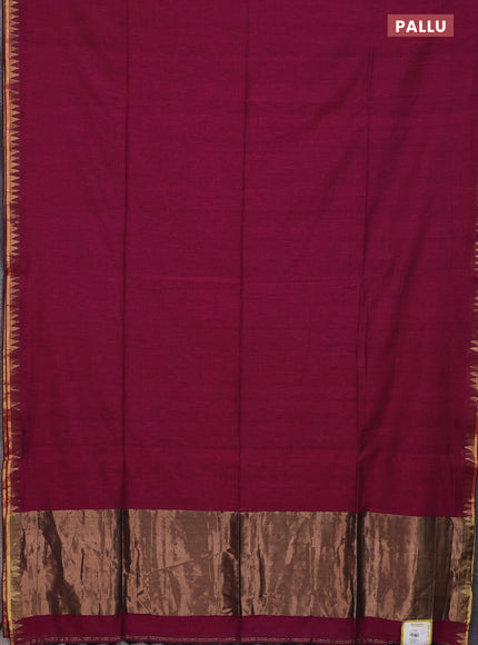 Bengal soft cotton saree magenta pink with plain body and temple design zari woven border