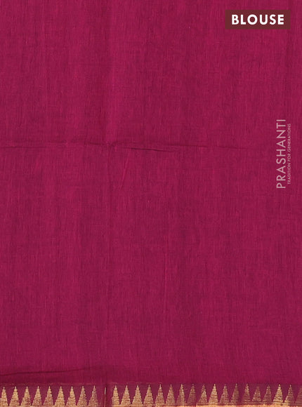 Bengal soft cotton saree magenta pink with plain body and temple design zari woven border