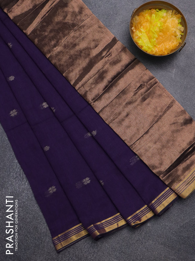 Bengal soft cotton saree violet with thread woven buttas and zari woven border