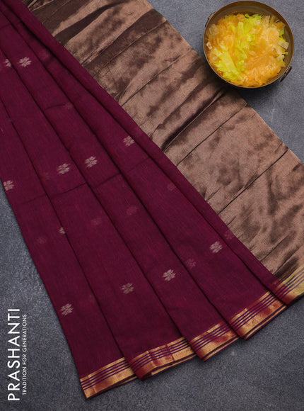 Bengal soft cotton saree dark magenta pink with thread woven buttas and zari woven border