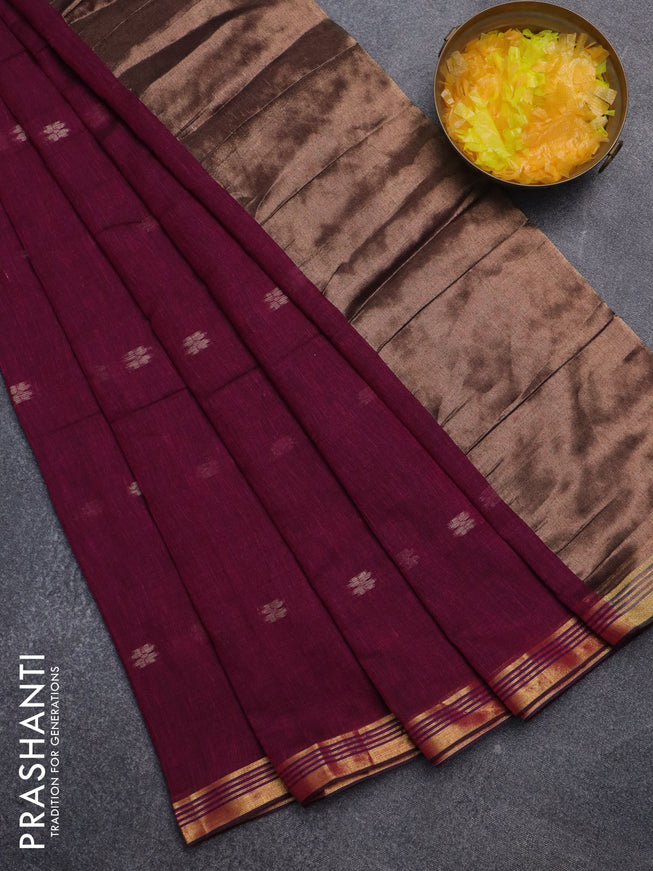Bengal soft cotton saree dark magenta pink with thread woven buttas and zari woven border