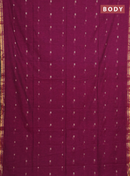 Bengal soft cotton saree dark magenta pink with thread woven buttas and zari woven border