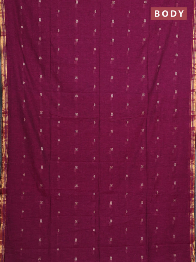 Bengal soft cotton saree dark magenta pink with thread woven buttas and zari woven border