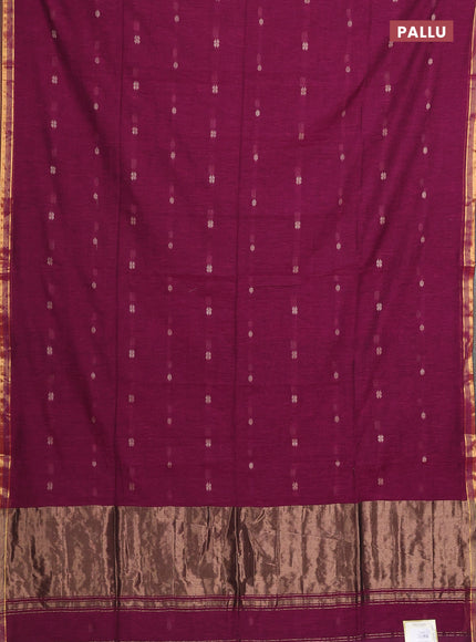 Bengal soft cotton saree dark magenta pink with thread woven buttas and zari woven border