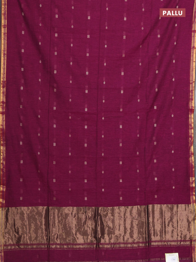 Bengal soft cotton saree dark magenta pink with thread woven buttas and zari woven border