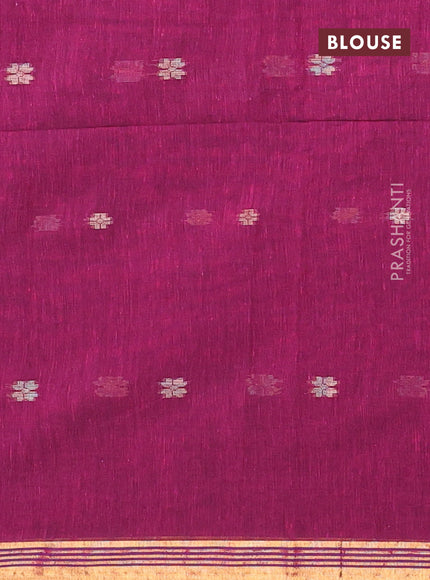 Bengal soft cotton saree dark magenta pink with thread woven buttas and zari woven border