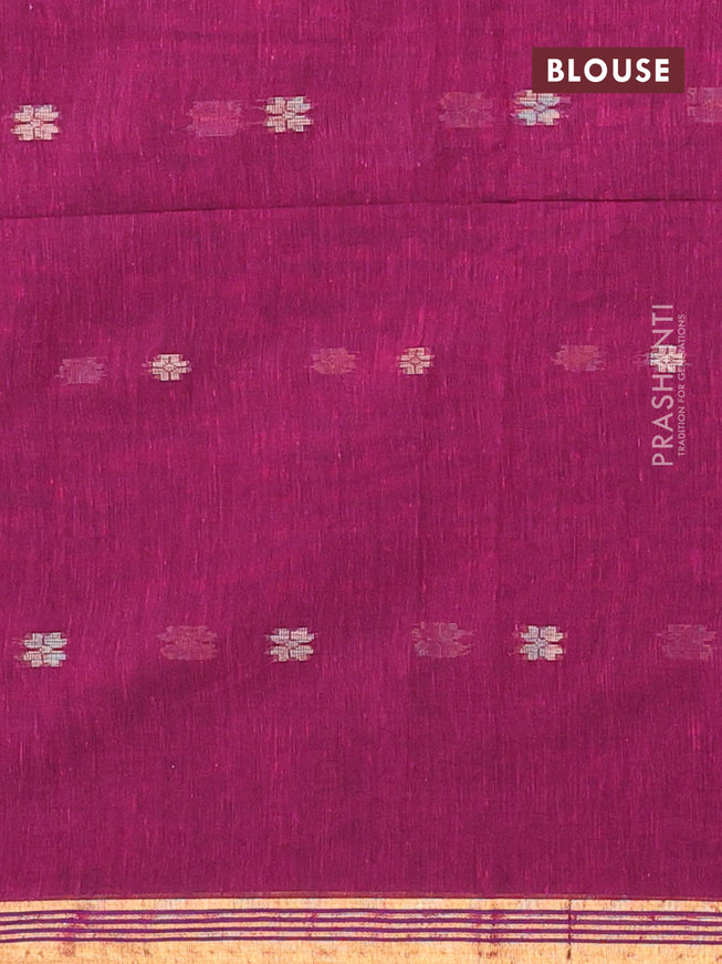 Bengal soft cotton saree dark magenta pink with thread woven buttas and zari woven border