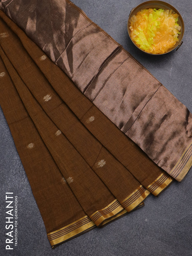 Bengal soft cotton saree dark mustard with thread woven buttas and zari woven border