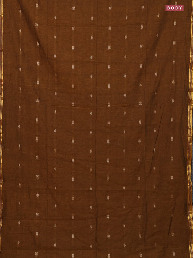 Bengal soft cotton saree dark mustard with thread woven buttas and zari woven border