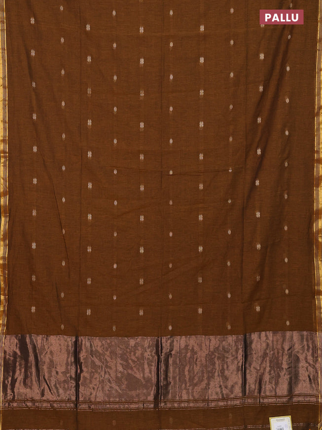 Bengal soft cotton saree dark mustard with thread woven buttas and zari woven border