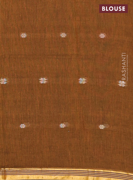 Bengal soft cotton saree dark mustard with thread woven buttas and zari woven border