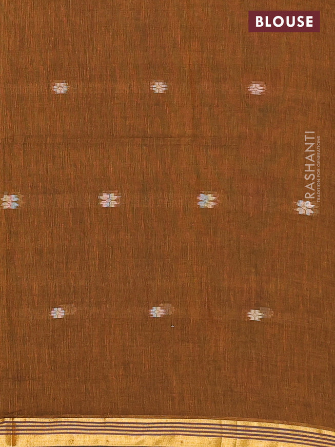 Bengal soft cotton saree dark mustard with thread woven buttas and zari woven border