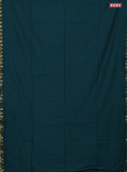Bengal soft cotton saree peacock green with plain body and zari woven border