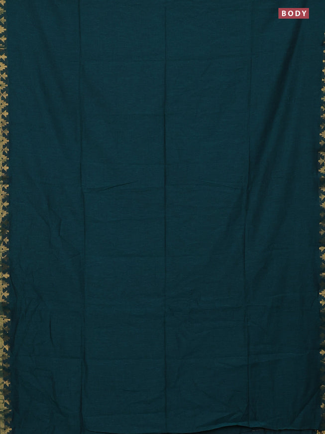 Bengal soft cotton saree peacock green with plain body and zari woven border